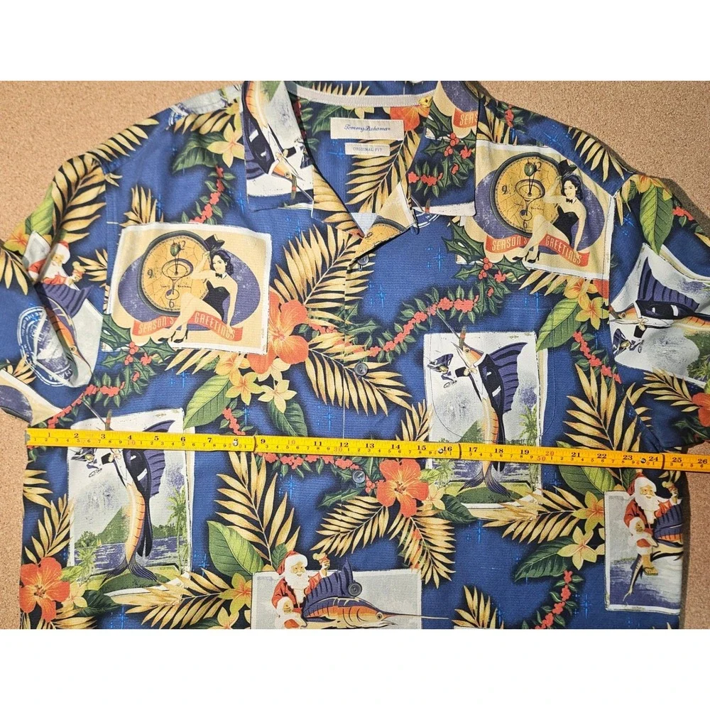 Tommy Bahama Silk Shirt XL‎ Christmas Santa Cocktail Marlin Pinup Tuxedo Holiday - Picture 6 of 12